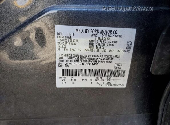 2FMPK3K91HBB17453 2017 FORD EDGE Gray სალონის 360-გრადუსიანი ხედი