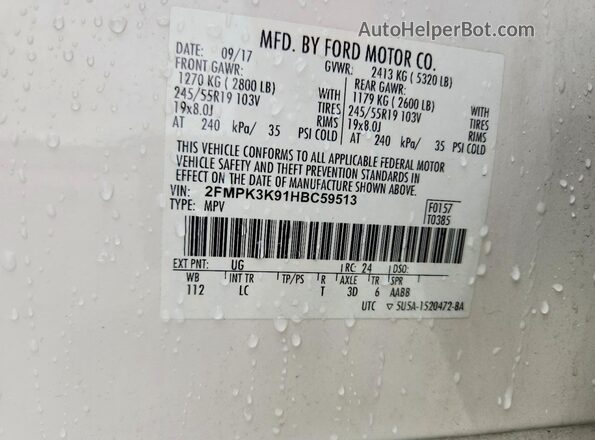 2FMPK3K91HBC59513 2017 FORD EDGE White 