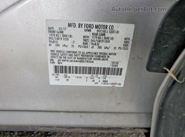 2FMPK3K94HBB75394 2017 FORD EDGE Silver 