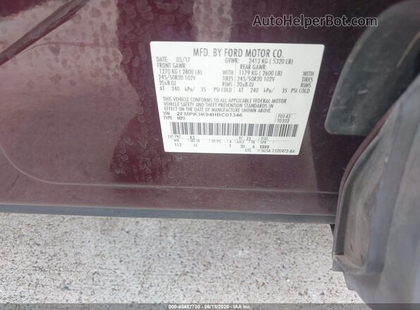2FMPK3K94HBC01346 2017 FORD EDGE Burgundy Vista del compartimento del motor
