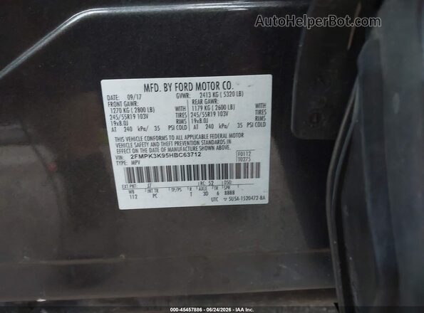 2FMPK3K95HBC63712 2017 FORD EDGE Gray Vista del compartimento del motor