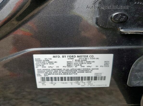 2FMPK3K95JBB42734 2018 FORD EDGE Серый Панорамный вид салона 360°