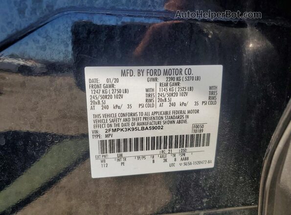 2FMPK3K95LBA59002 2020 FORD EDGE Черный Вид наклейки с VIN-кодом
