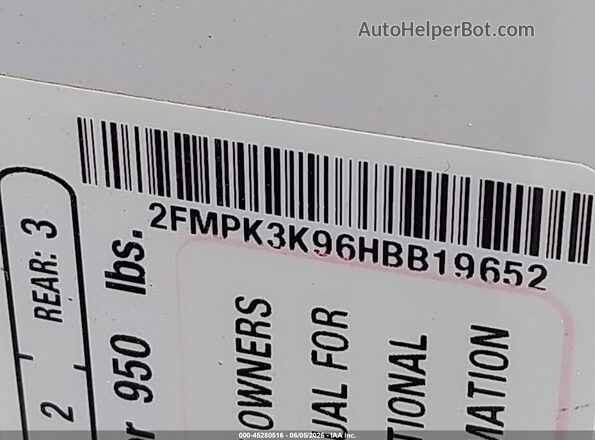 2FMPK3K96HBB19652 2017 FORD EDGE White Vista del compartimento del motor