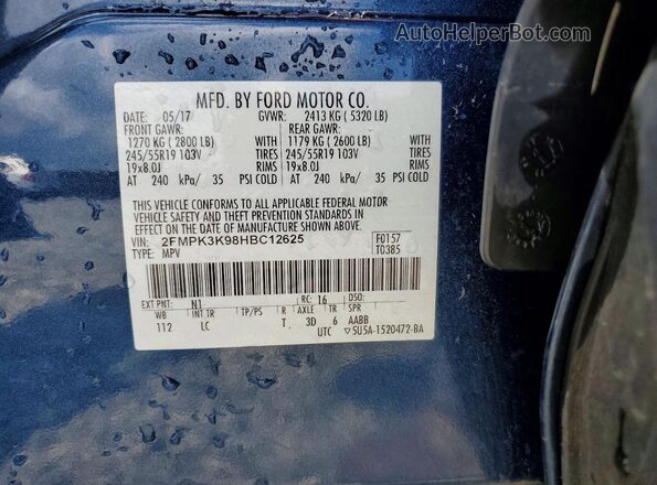 2FMPK3K98HBC12625 2017 FORD EDGE Blue Շարժիչի բաժամունքի տեսք