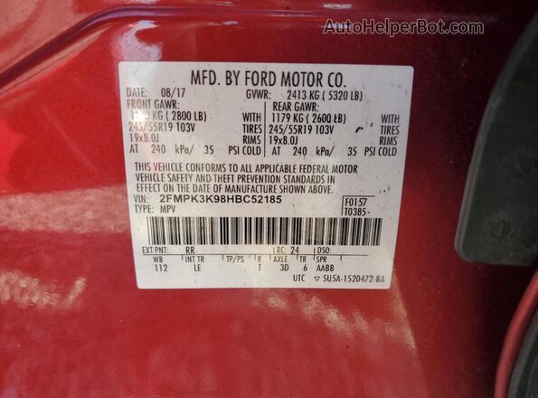 2FMPK3K98HBC52185 2017 FORD EDGE Red Панорамний вид салону 360°