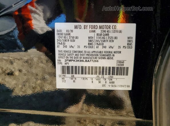 2FMPK3K98LBA77266 2020 FORD EDGE Black 