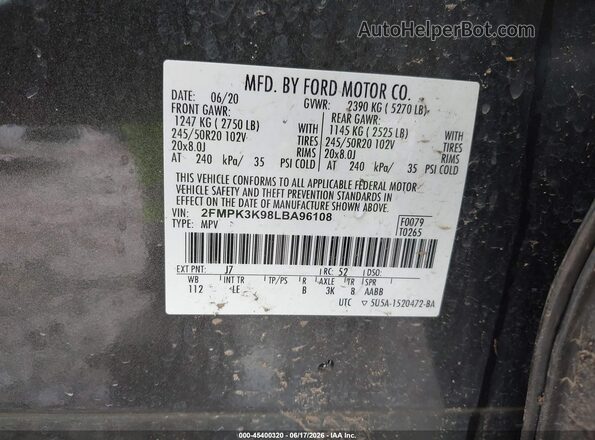 2FMPK3K98LBA96108 2020 FORD EDGE Gray ძრავის განყოფილების ხედი