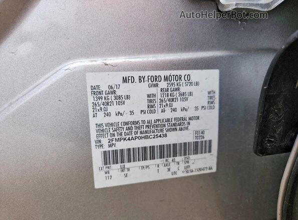 2FMPK4AP0HBC25438 2017 FORD EDGE Silver VIN sticker view
