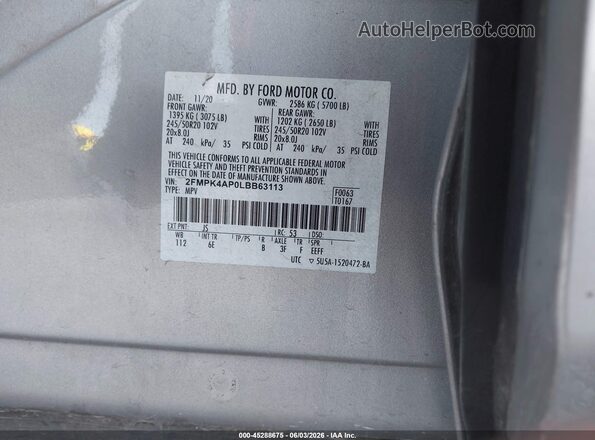 2FMPK4AP0LBB63113 2020 FORD EDGE Gray Widok komory silnika