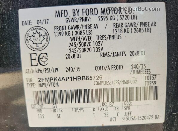 2FMPK4AP1HBB85726 2017 FORD EDGE Black 