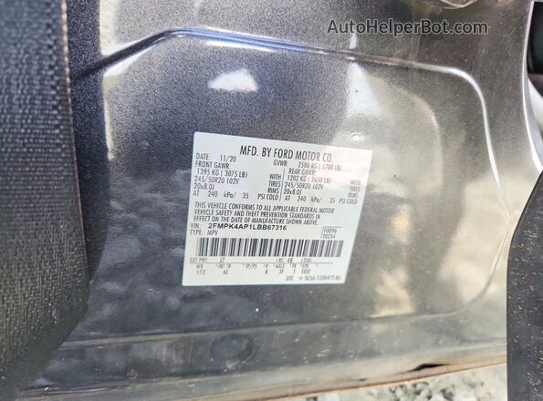 2FMPK4AP1LBB67316 2020 FORD EDGE Gray 360 interior view