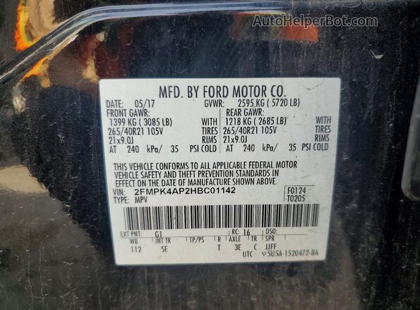 2FMPK4AP2HBC01142 2017 FORD EDGE Black სალონის 360-გრადუსიანი ხედი
