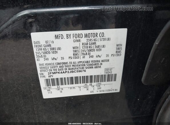 2FMPK4AP2JBC59676 2018 FORD EDGE Black Շարժիչի բաժամունքի տեսք