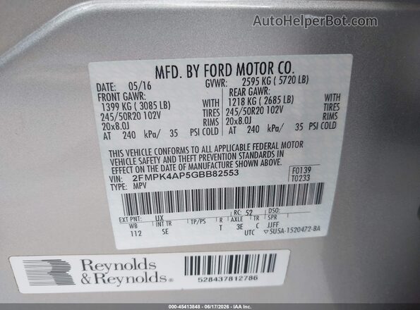 2FMPK4AP5GBB82553 2016 FORD EDGE Silver Widok komory silnika
