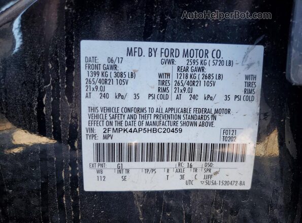 2FMPK4AP5HBC20459 2017 FORD EDGE Black 