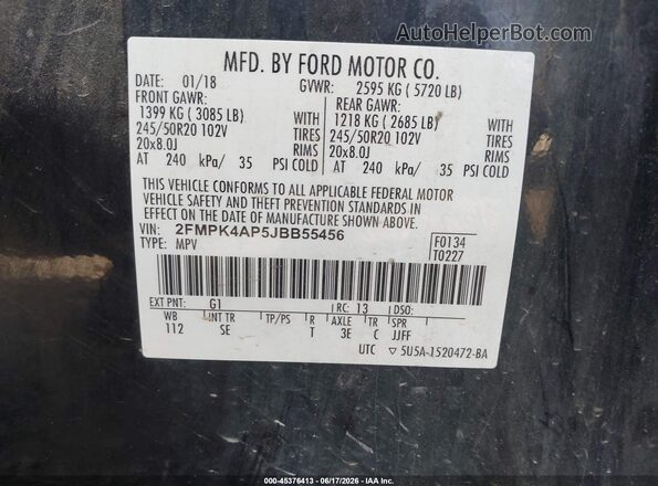 2FMPK4AP5JBB55456 2018 FORD EDGE Black Widok komory silnika