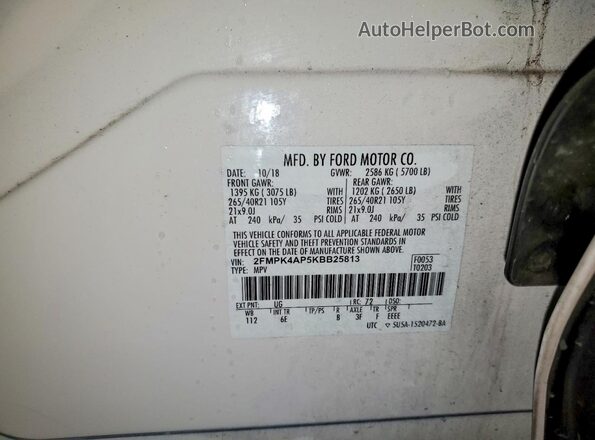 2FMPK4AP5KBB25813 2019 FORD EDGE Белый Вид наклейки с VIN-кодом