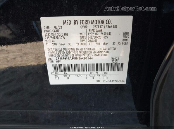 2FMPK4AP5NBA20144 2022 FORD EDGE Black Widok komory silnika
