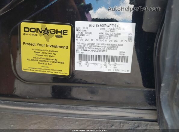 2FMPK4AP6KBB69075 2019 FORD EDGE Black Widok komory silnika
