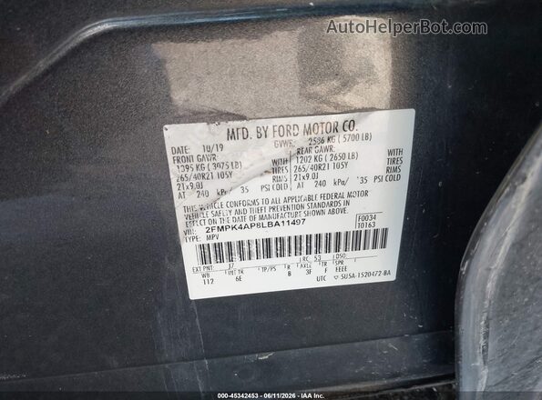 2FMPK4AP8LBA11497 2020 FORD EDGE Серый Вид подкапотного пространства
