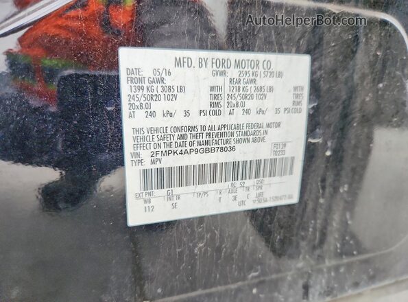 2FMPK4AP9GBB78036 2016 FORD EDGE Black Widok naklejki z numerem VIN