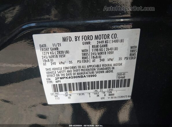 2FMPK4G90NBA18990 2022 FORD EDGE Green Շարժիչի բաժամունքի տեսք