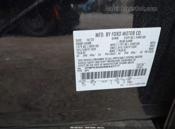 2FMPK4G90RBA43717 2024 FORD EDGE Black Engine compartment view
