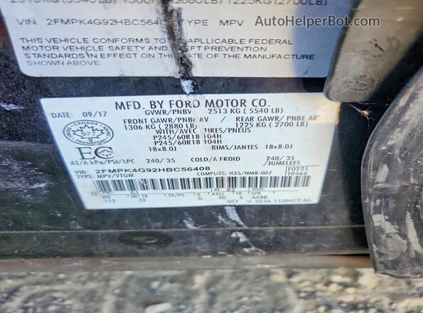 2FMPK4G92HBC56408 2017 FORD EDGE Black Widok naklejki z numerem VIN