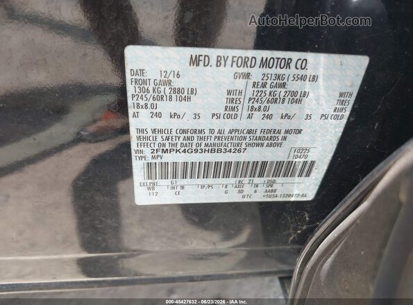 2FMPK4G93HBB34267 2017 FORD EDGE Black Widok komory silnika