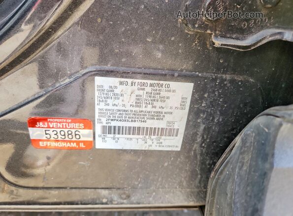 2FMPK4G93LBB17946 2020 FORD EDGE Charcoal სალონის 360-გრადუსიანი ხედი