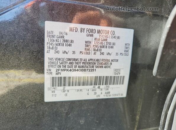 2FMPK4G94GBB72251 2016 FORD EDGE Gray Engine compartment view