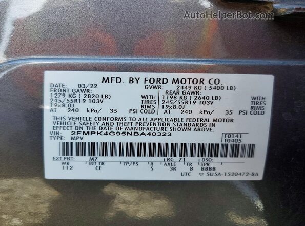 2FMPK4G95NBA40323 2022 FORD EDGE Silver 