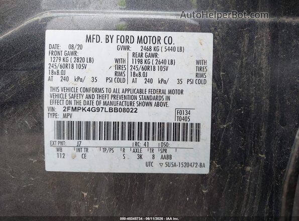 2FMPK4G97LBB08022 2020 FORD EDGE Gray Շարժիչի բաժամունքի տեսք