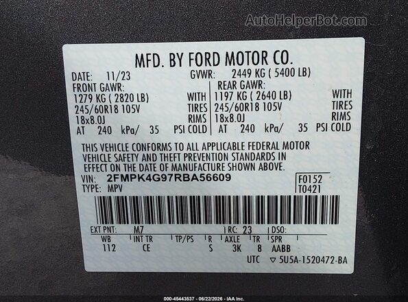 2FMPK4G97RBA56609 2024 FORD EDGE Gray ძრავის განყოფილების ხედი
