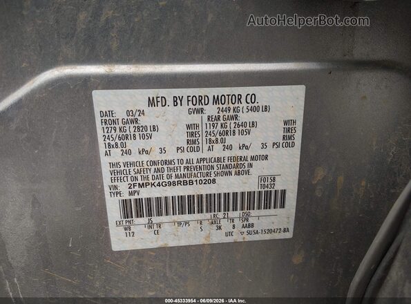 2FMPK4G98RBB10208 2024 FORD EDGE Silver Вид підкапотного простору