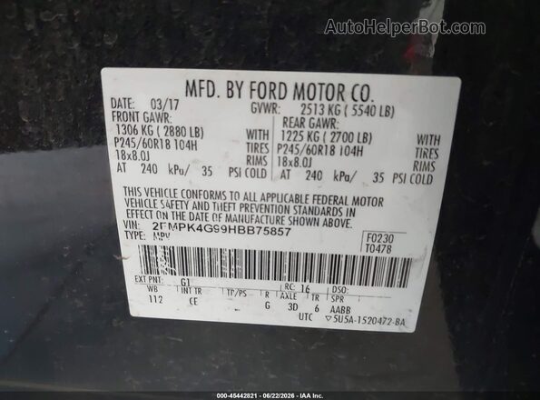 2FMPK4G99HBB75857 2017 FORD EDGE Black Շարժիչի բաժամունքի տեսք