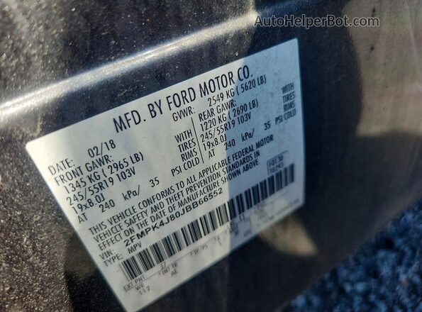 2FMPK4J80JBB66552 2018 FORD EDGE Gray VIN sticker view