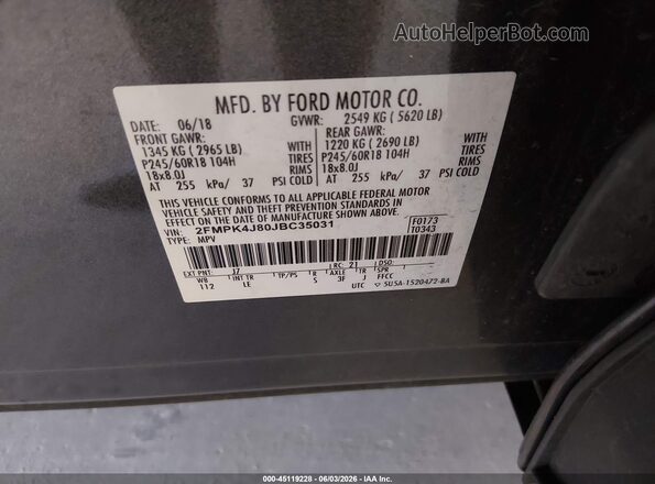 2FMPK4J80JBC35031 2018 FORD EDGE Gray Вид підкапотного простору