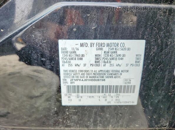 2FMPK4J81HBB08198 2017 FORD EDGE Black Widok naklejki z numerem VIN