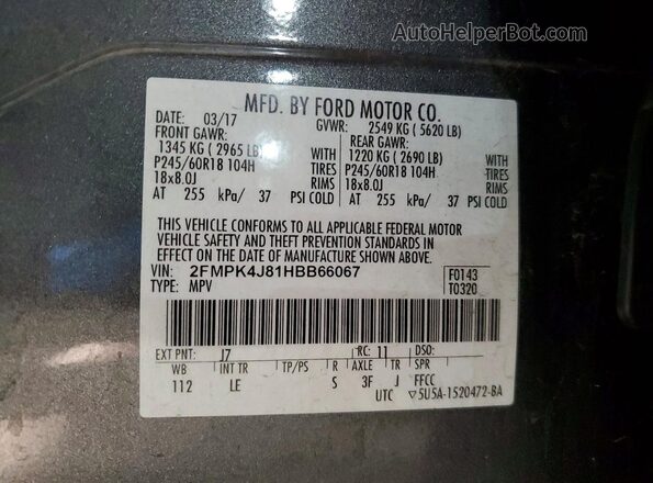 2FMPK4J81HBB66067 2017 FORD EDGE Gray 