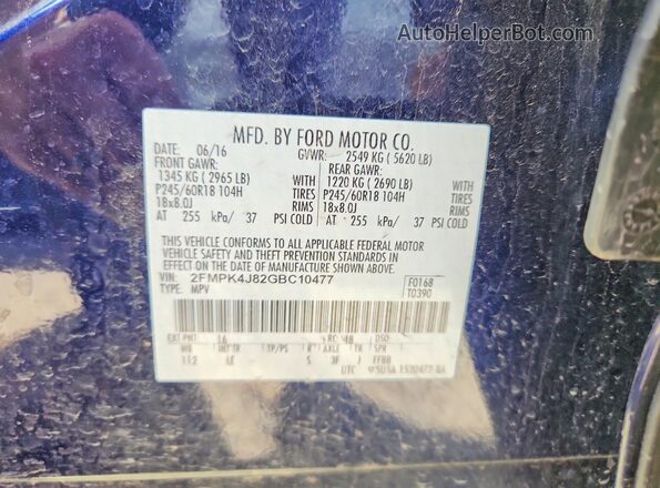 2FMPK4J82GBC10477 2016 FORD EDGE Blue 