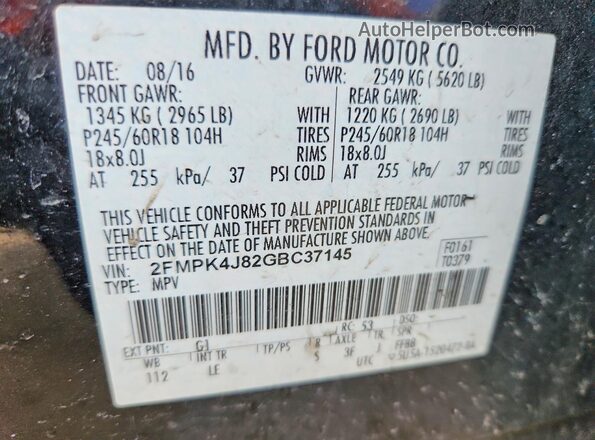 2FMPK4J82GBC37145 2016 FORD EDGE Black Вид підкапотного простору
