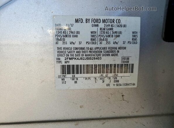 2FMPK4J82JBB28403 2018 FORD EDGE Silver 