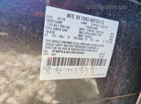 2FMPK4J83JBC09443 2018 FORD EDGE Gray Շարժիչի բաժամունքի տեսք