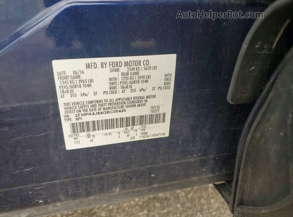 2FMPK4J84GBC05426 2016 FORD EDGE Blue Vista de la etiqueta del VIN