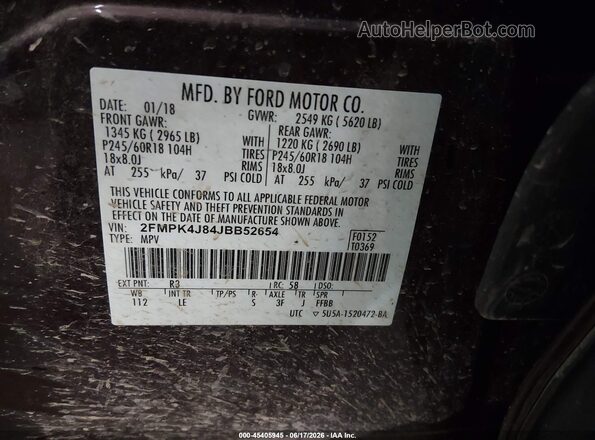 2FMPK4J84JBB52654 2018 FORD EDGE Темно-бордовый Вид подкапотного пространства