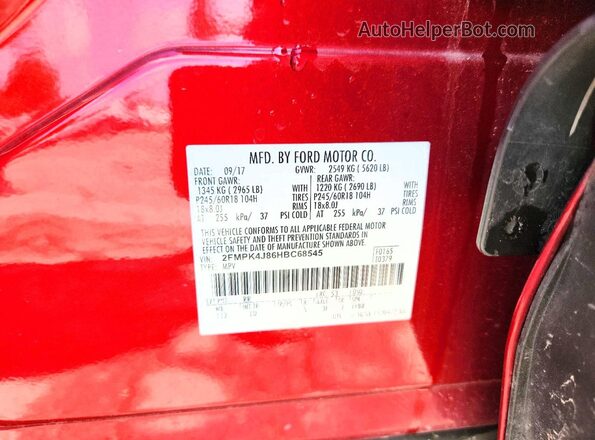 2FMPK4J86HBC68545 2017 FORD EDGE Red Շարժիչի բաժամունքի տեսք