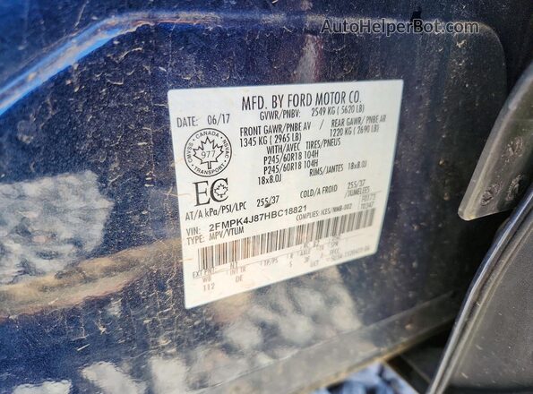 2FMPK4J87HBC18821 2017 FORD EDGE Blue Вид підкапотного простору