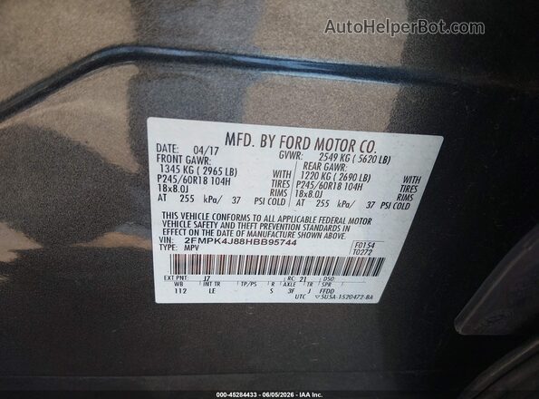 2FMPK4J88HBB95744 2017 FORD EDGE Gray 
